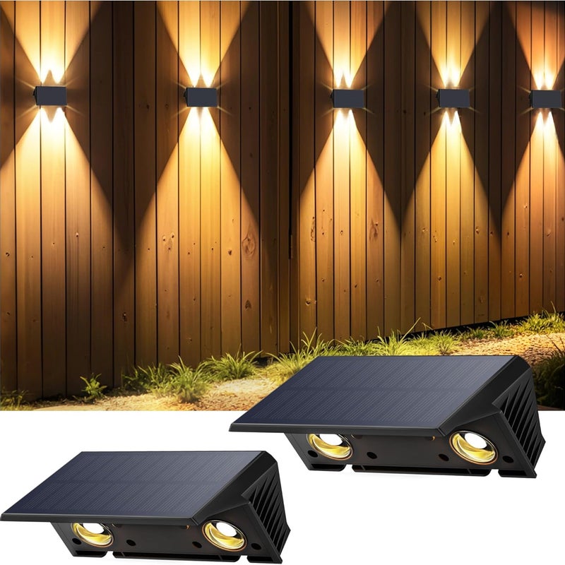 Zewnętrzna lampa ścienna solarna, nowa generacja kinkietów solarnych z ciepłym białym światłem Up & Down, wodoodporna, zewnętrzna lampa ścienna solarn