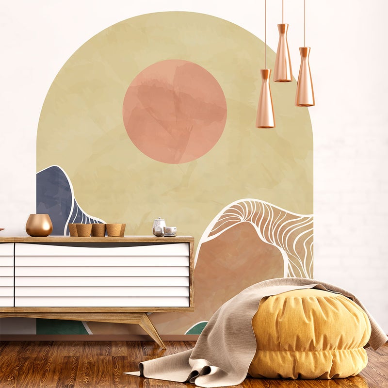 Tapeta z włókniny z wklejonymi, dużymi muralami - ABSTRAKCYJNE OKNO NA ŚWIAT PUSTYNI - 70x60cm