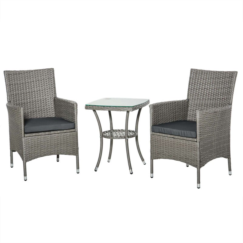 Zestaw mebli rattanowych na balkon 3-częściowy z stolikiem, komplet ogrodowy Bistro, zestaw wypoczynkowy 60x58,5x89,5 cm