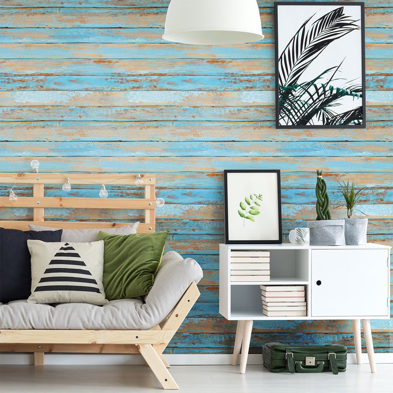 Naklejka z efektem tapety - VINTAGE BLUE WOOD - 30x30cm