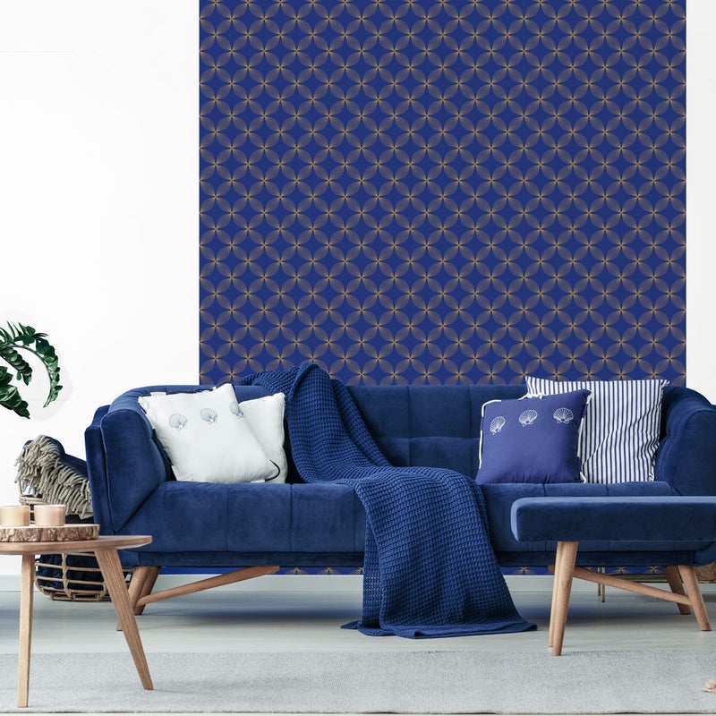 Tapeta włókninowa z klejem - RETRO NIEBIESKO-ŻÓŁTE ORNAMENTY - 1 rolka 300x60cm