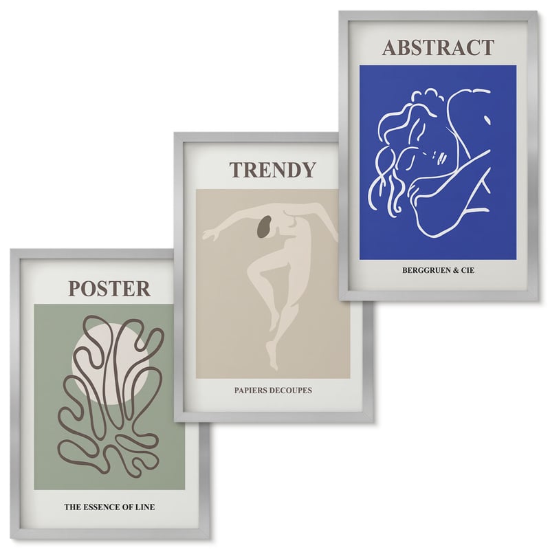 Zestaw obrazów w ramie - 3 części Henri Matisse pastelowe ilustracje Srebrna ramka