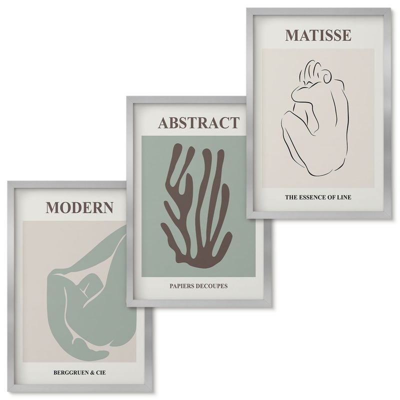 Zestaw obrazów w ramie - 3 części Stylowe obrazy z abstrakcyjnymi motywami Henri Matisse Srebrna ramka
