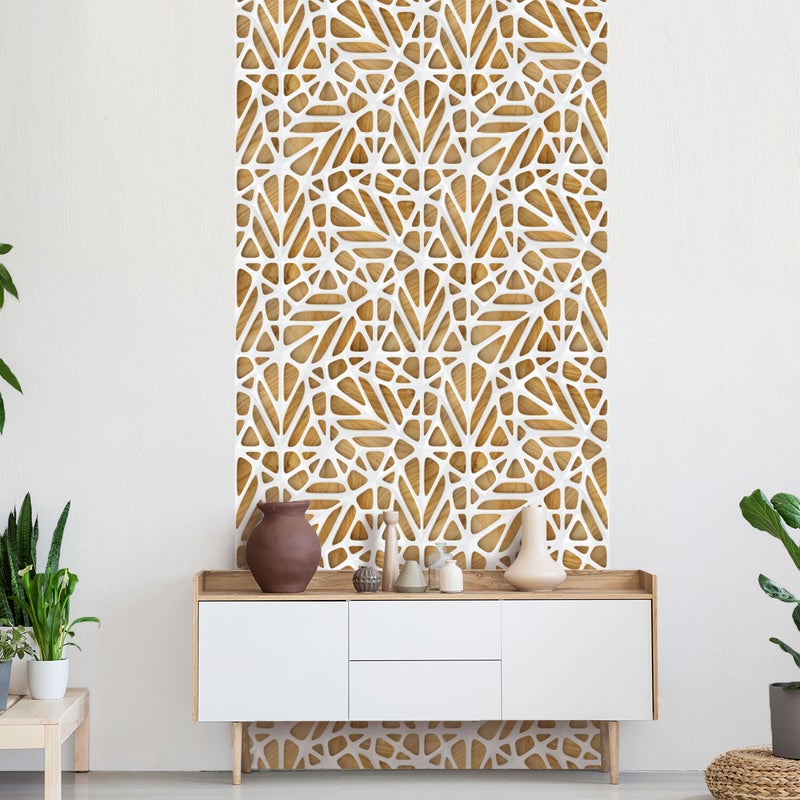 Tapeta włókninowa z klejem - wzór skandynawski, biel i drewno - 1 rolka 300x60 cm