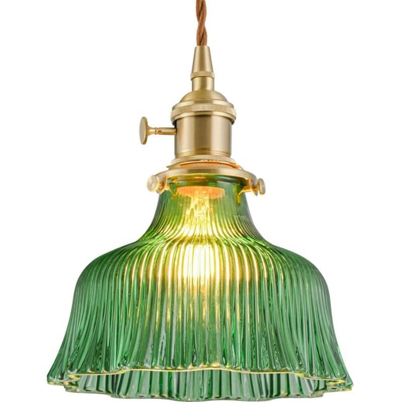 Antyczny japoński żyrandol ze szkła, lampa jednogłowicowa do przedpokoju, 18 x 20 cm, ciemnozielony, 220 V, gniazdo E27 (brak w zestawie), podstawa 12