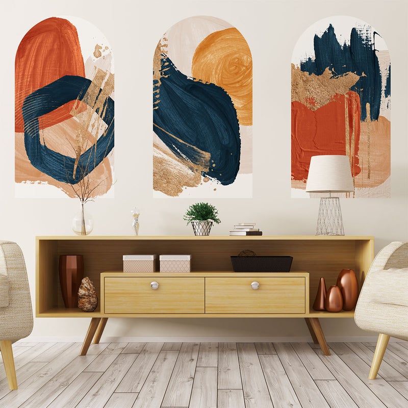 Tapeta włókninowa z wklejonymi, dużymi muralami - ABSTRAKCYJNE CZERWONE I NIEBIESKIE ŁUKI - 60x90 cm