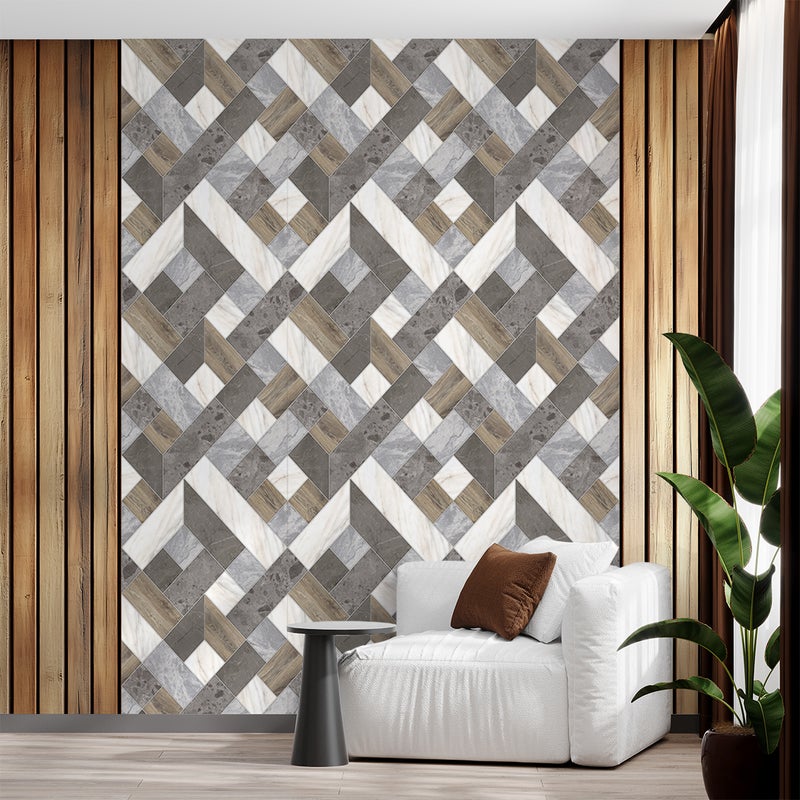 Tapeta włókninowa z klejem - MARMUR I PRZEŁOMOWE DREWNO - 1 rolka 300x60cm