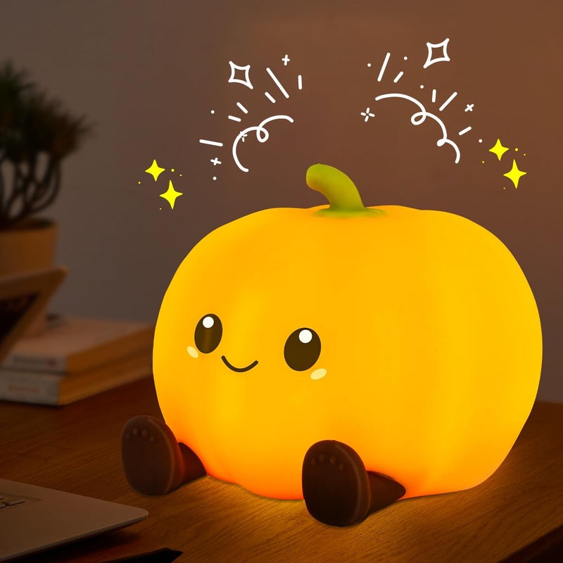 Lampka nocna w kształcie dyni dla dzieci, lampka nocna dla niemowląt, sterowanie dotykowe, ściemnialna lampa do karmienia z 3 poziomami jasności, lamp
