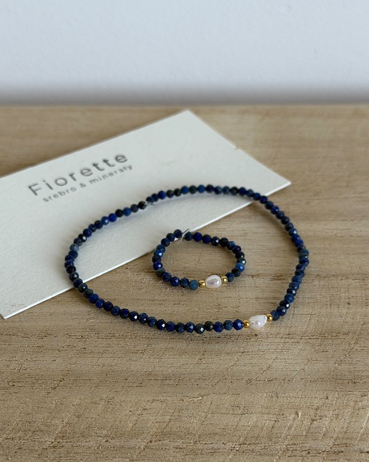 Bransoletka i pierścionek lapis lazuli + perły