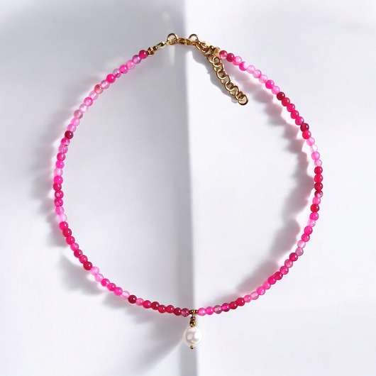 Naszyjnik : choker : fuchsia & pearl collection : agat i perła