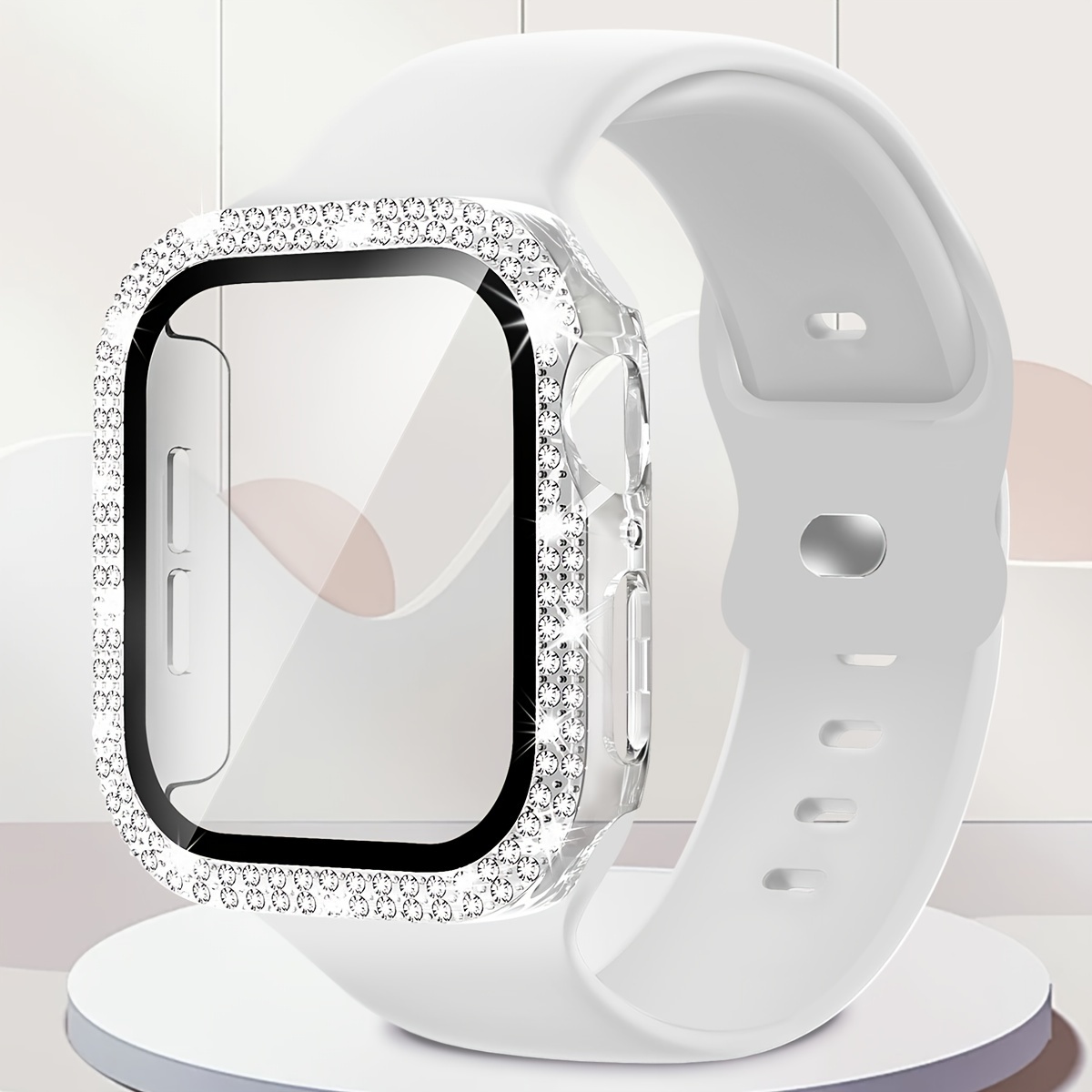 TEMU Pasek do zegarka + Etui ochronne z podwójnym rzędem diamentów, odpowiednie do iWatch Serii 6 5 4, Miękki pasek zastępczy, Kompatybilny z iWatch