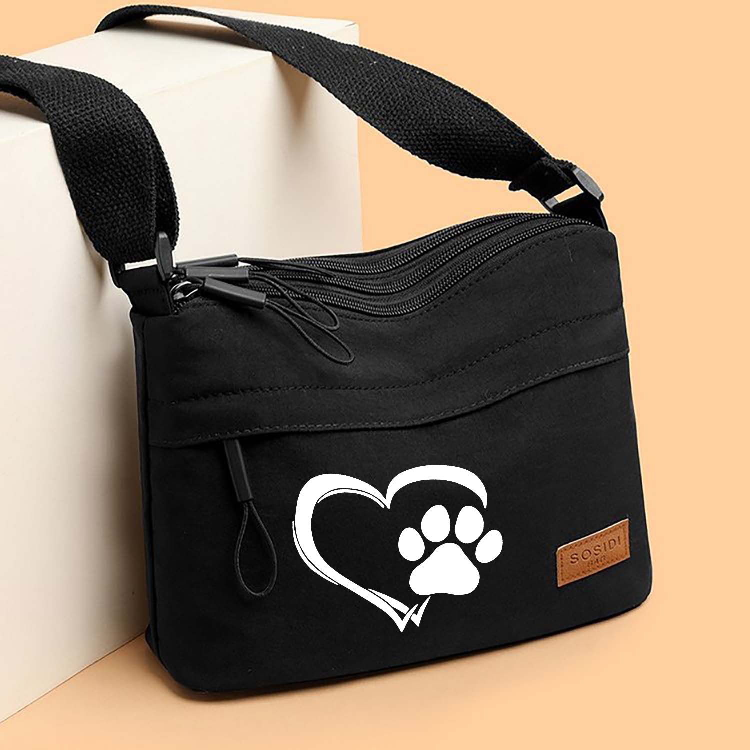TEMU Modna Torba Crossbody, Wzór z Nadrukiem i Łapki, 3-Warstwowa Konstrukcja z Zamkiem Błyskawicznym, Wielofunkcyjna Torba na Ramię, Casualowa Mała