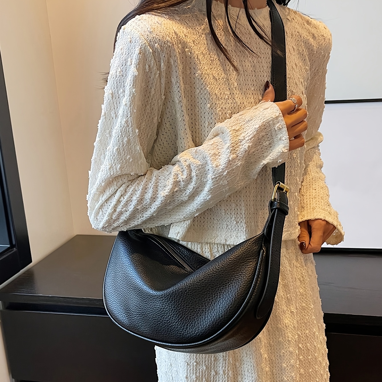TEMU Damska Torebka Półtorak, Modna, Codzienna, Trendy, Dojazd do Pracy, Na Lekcje, Bag, Retro, Niszowy Design, Wszechstronna, High-End, Wzór Liči,