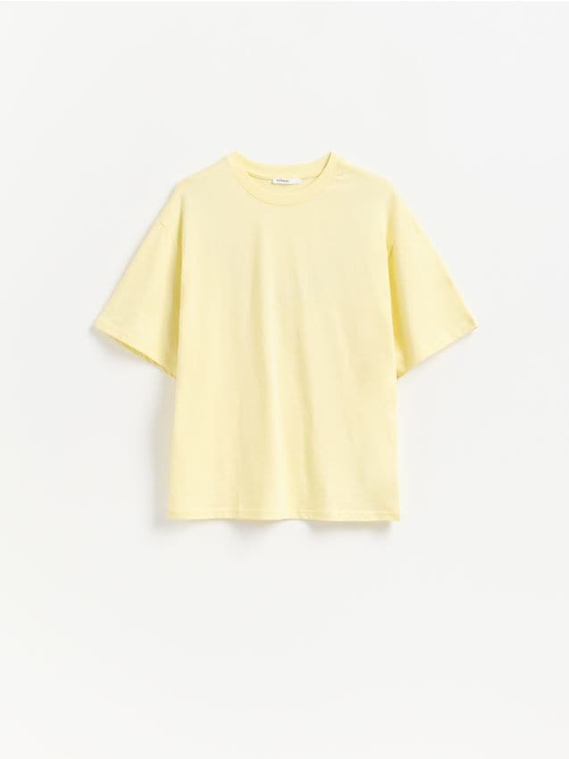 Reserved - Bawełniany t-shirt oversize - żółty