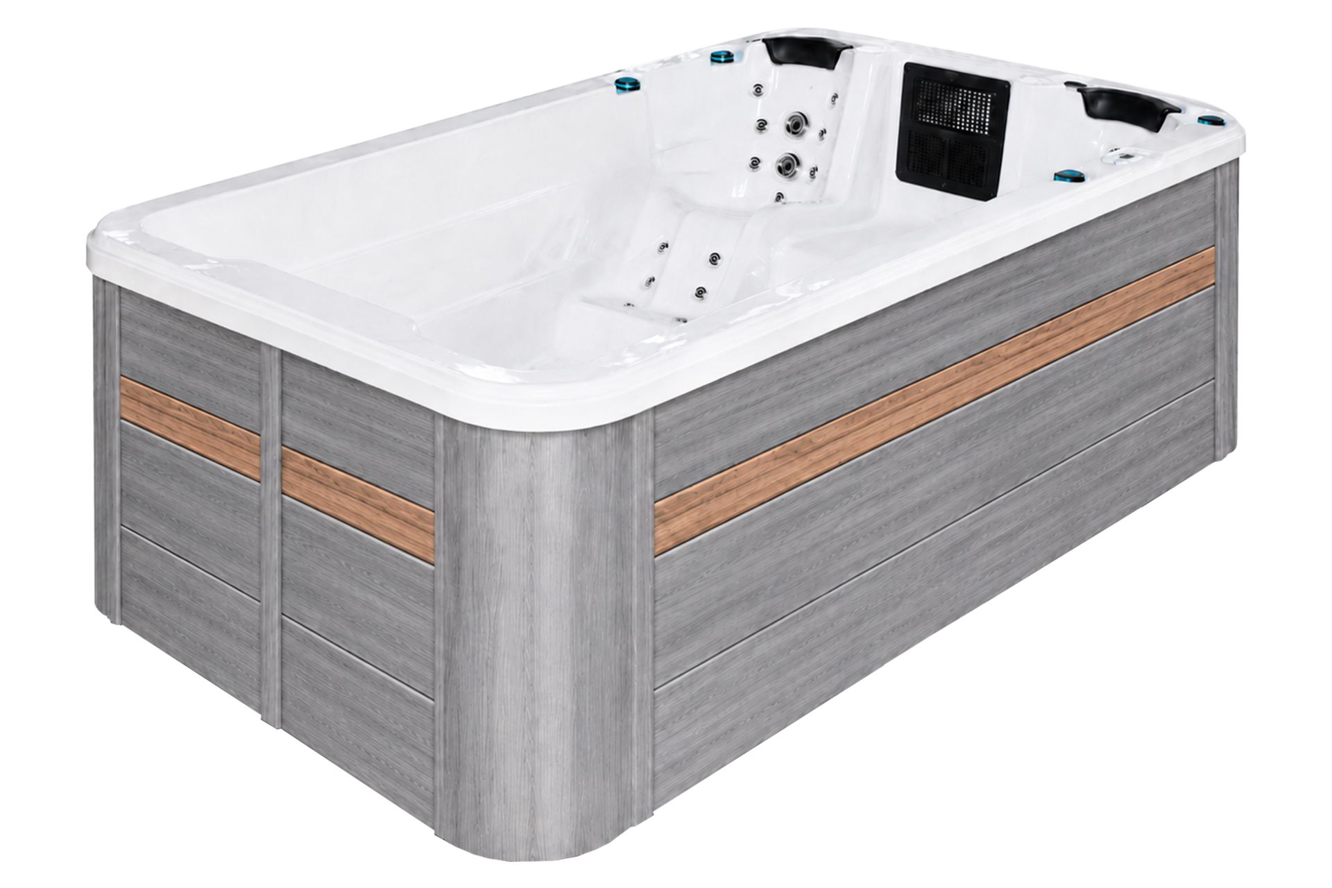 Aquess Wanna ogrodowy z przeciwprądem i hydromasażem Aquatic 1 400 x 228 cm Sterling White / Grey
