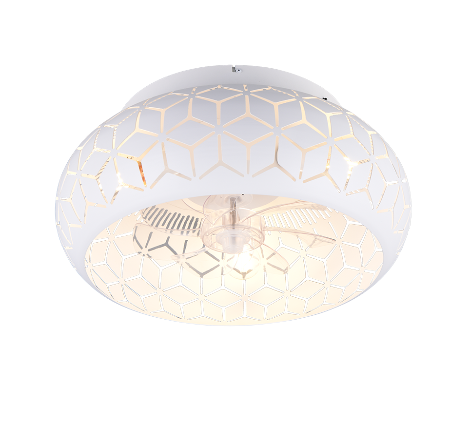 BIDAR lampa sufitowa wentylator abażur metalowy biały z wyciętym wzorem 3xE27 + pilot R61574031