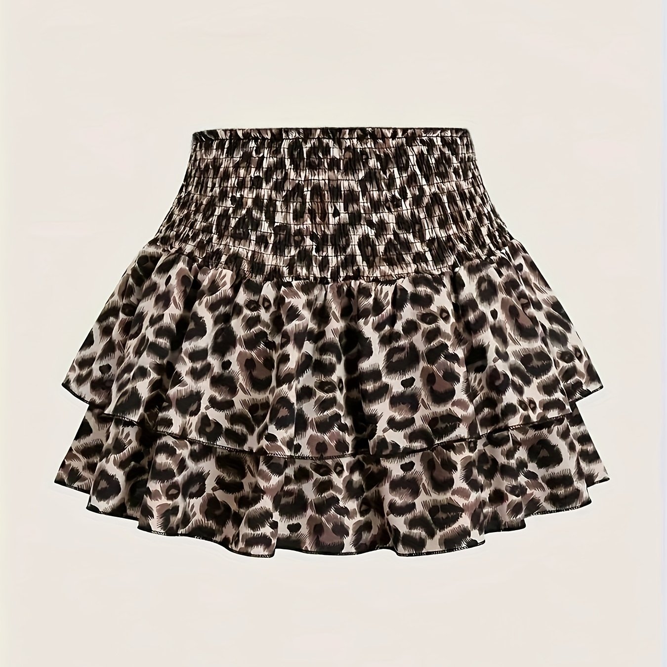 TEMU Spódnica Damska z Podwójną Warstwą Falban i Wysokim Stanem w Leopard Print