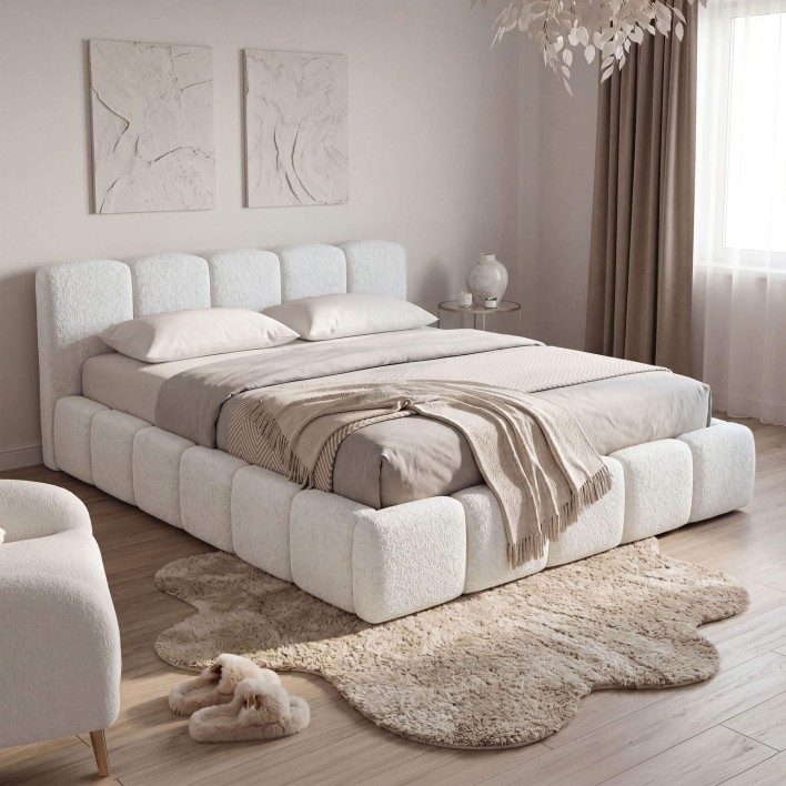 Łóżko tapicerowane z pojemnikiem 5057G 140x200 Boucle Biały #6