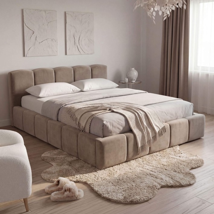 Łóżko tapicerowane z pojemnikiem 5057G 160x200 Welur Ciemny beż #10