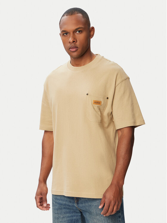 HUGO T-Shirt Nevado 50564045 Beżowy Loose Fit