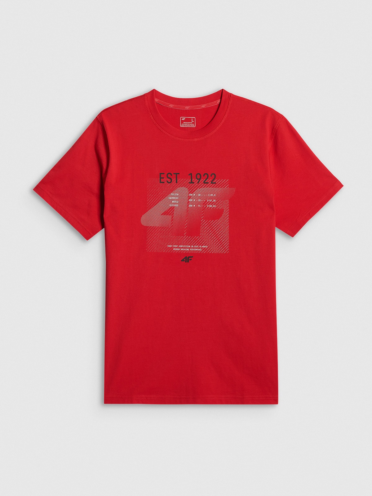 4F T-shirt regular z nadrukiem męski - czerwony XL
