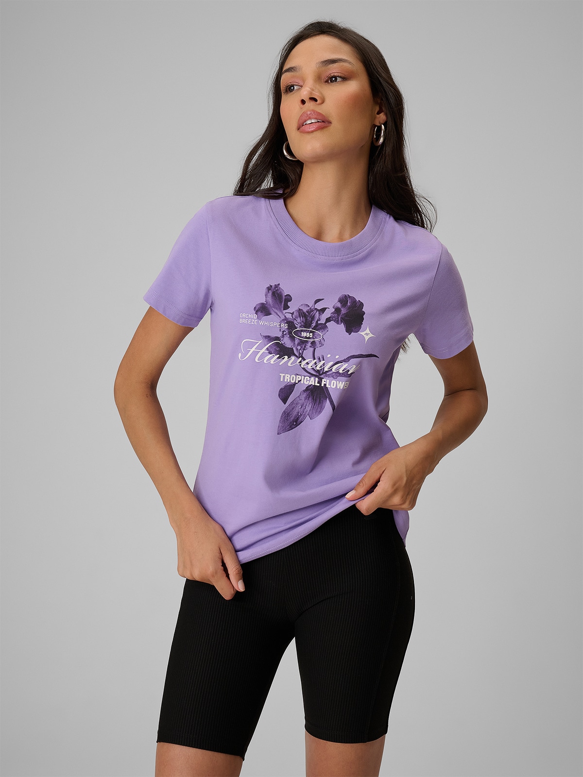 4F T-shirt regular z nadrukiem damski - fioletowy XXL