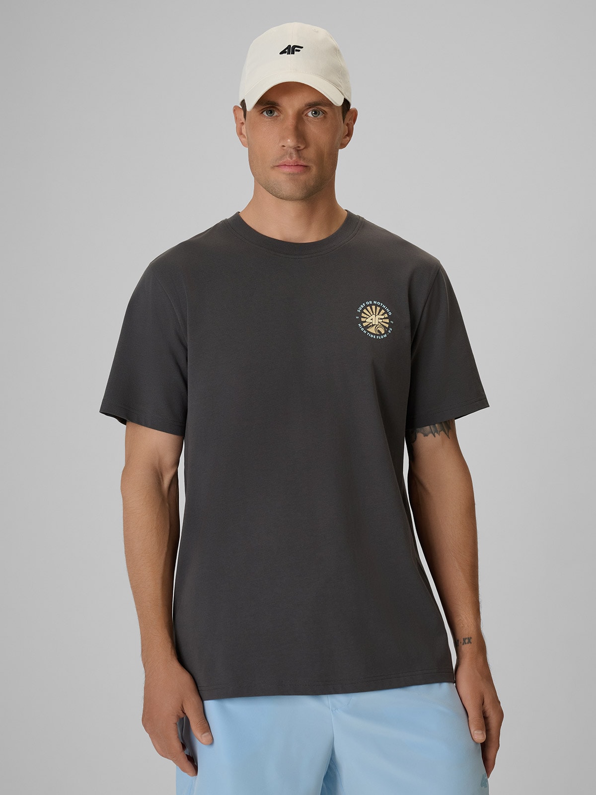 4F T-shirt regular z nadrukiem męski - szary XXL