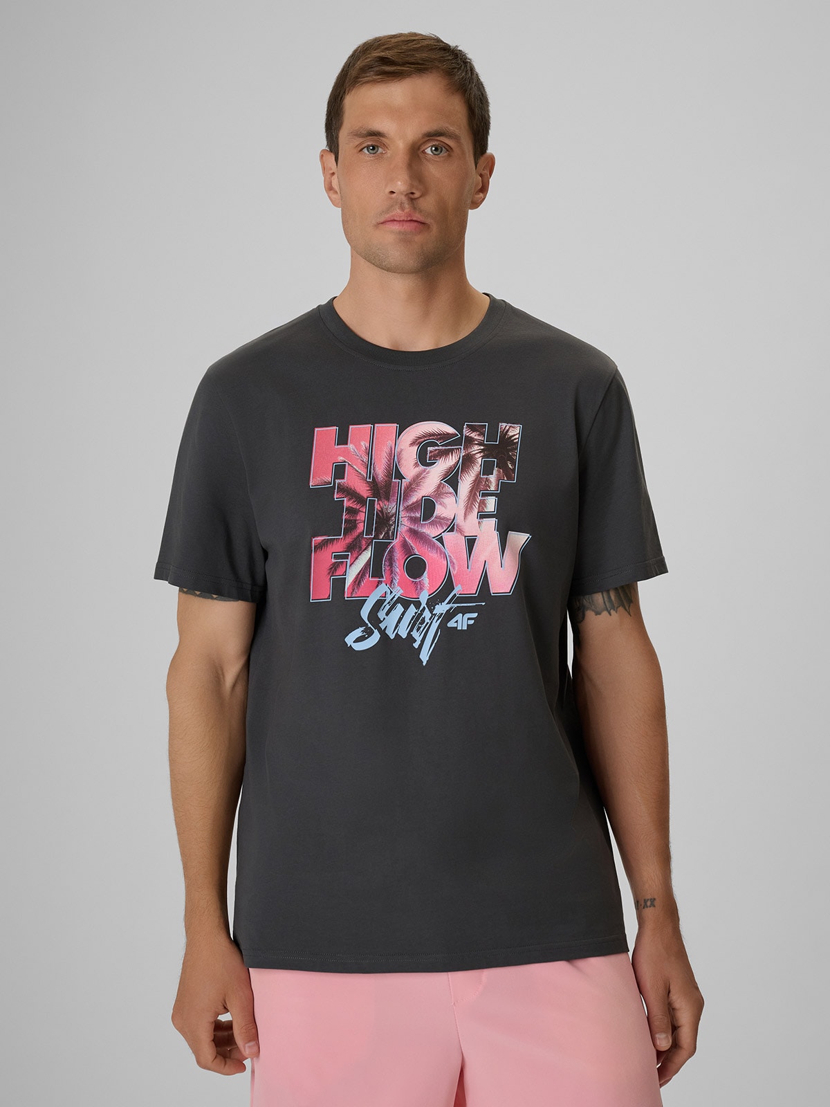 4F T-shirt regular z nadrukiem męski - szary XXL