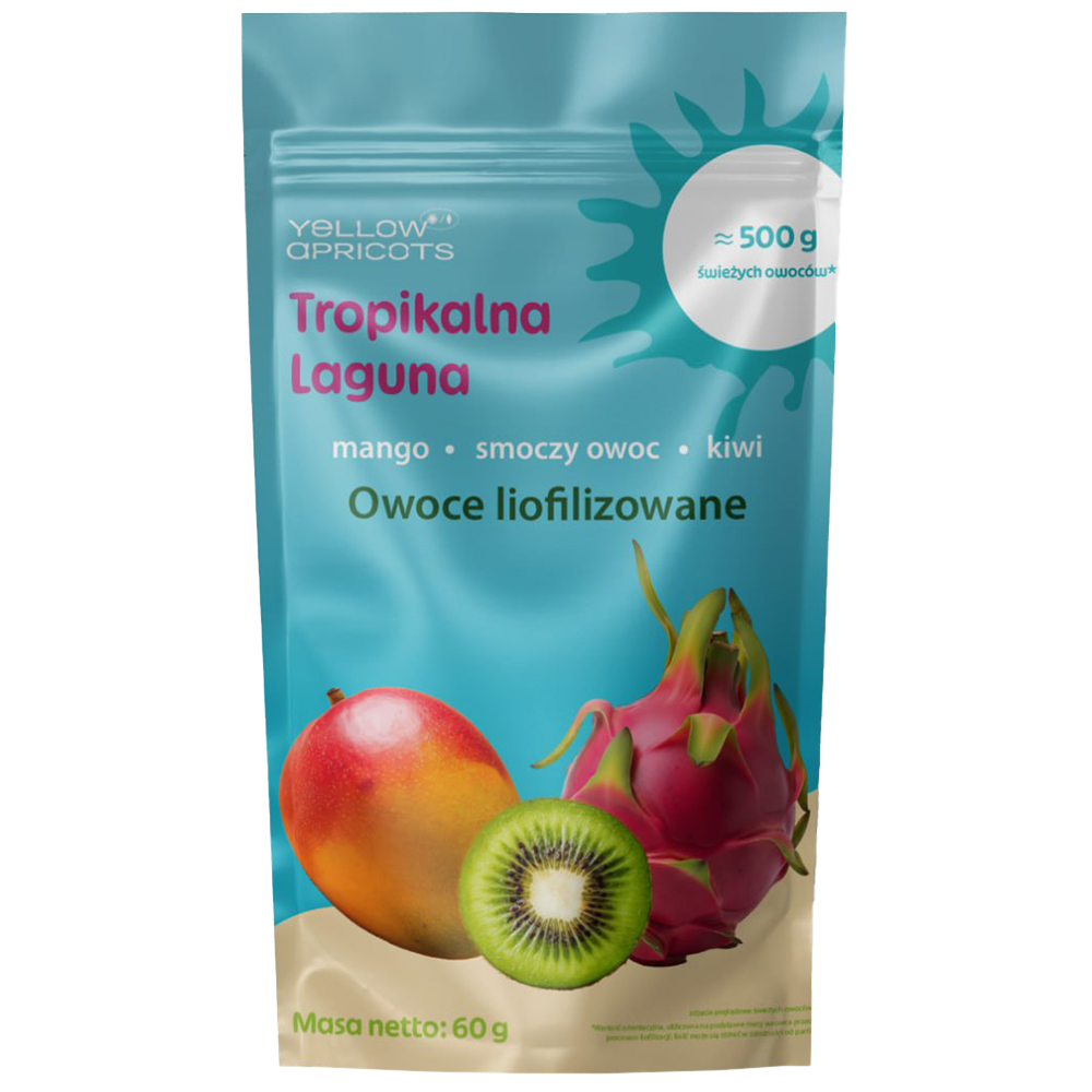 Yellow Apricots Tropikalna Laguna, owoce liofilizowane, mango, smoczy owoc, kiwi, 60 g