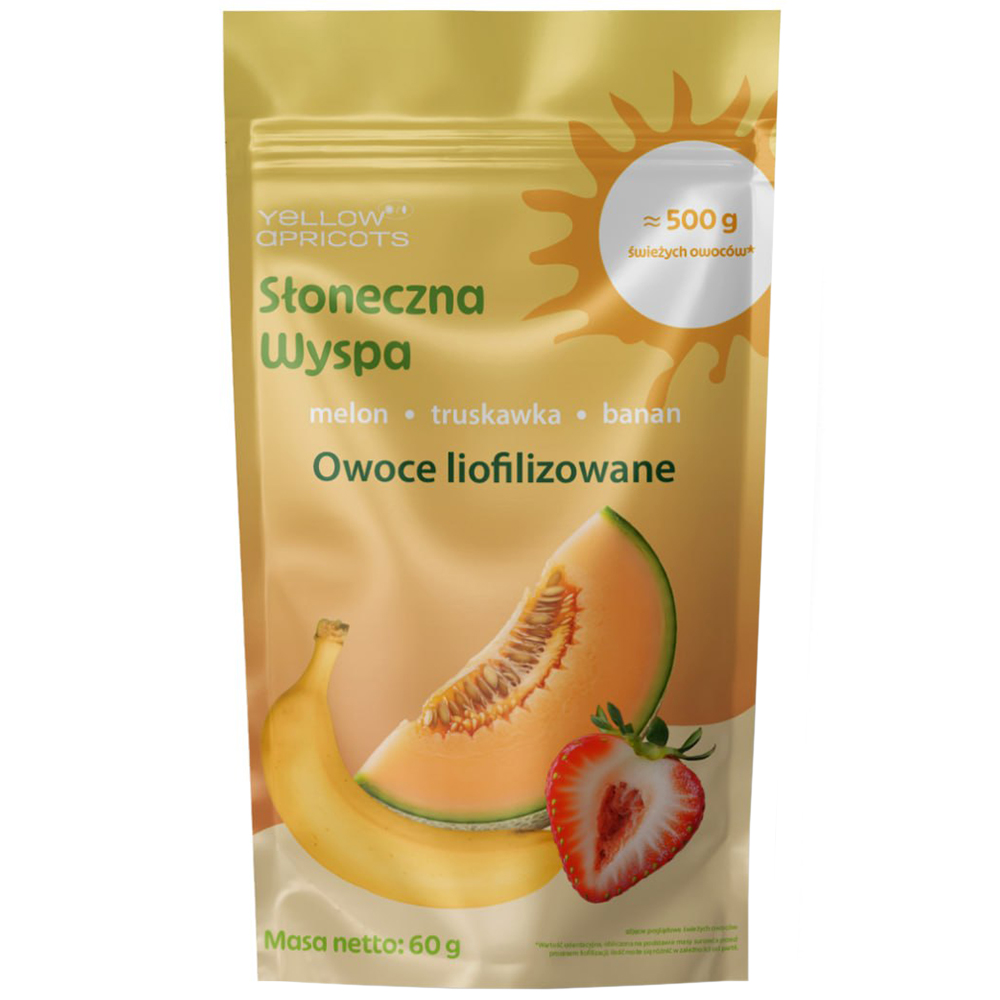 Yellow Apricots Słoneczna Wyspa, owoce liofilizowane, melon, truskawka, banan, 60 g