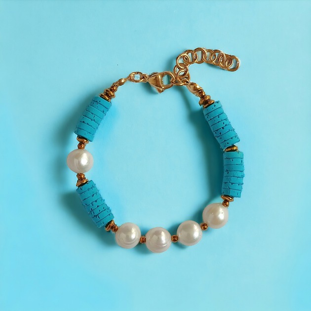 LIMITOWANA bransoletka : kolekcja summer ocean : PERŁY & LAWA turkusowa
