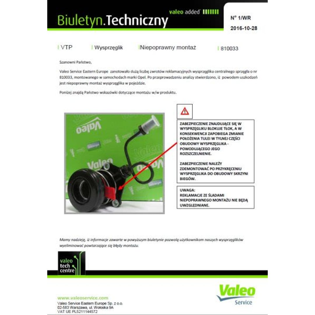VALEO Wysprzglik centralny sprzga 810033