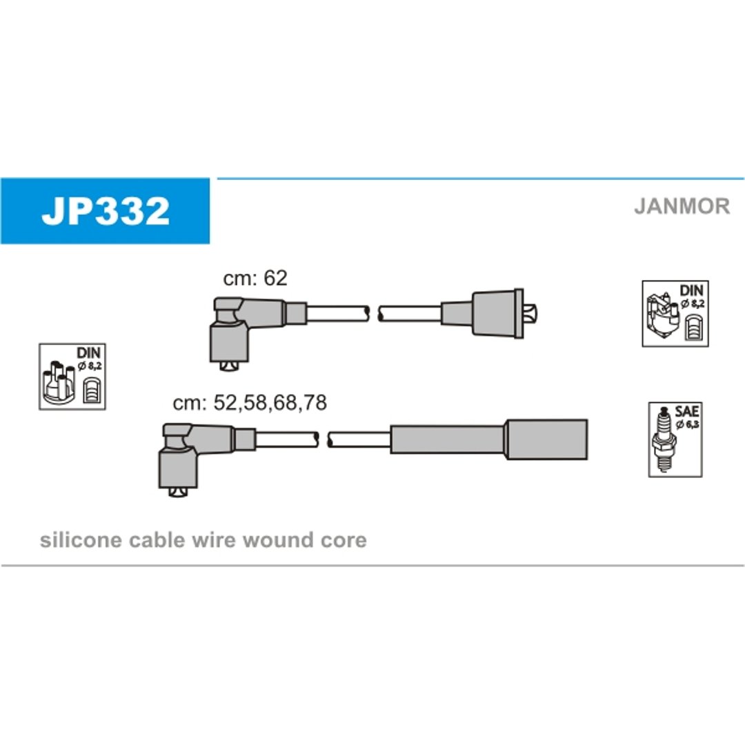 JANMOR Zestaw przewodów zapłonowych JP332