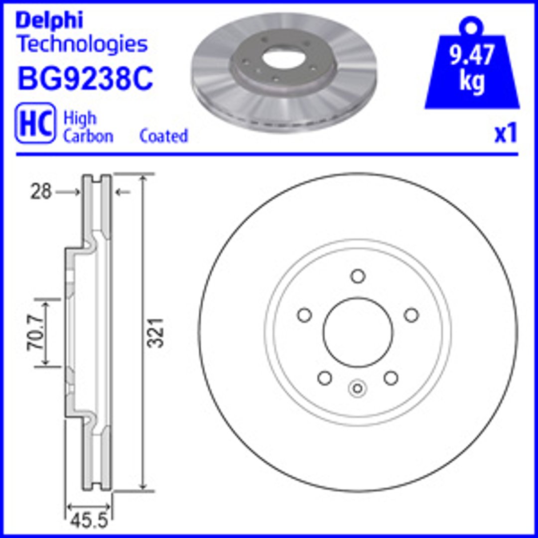 Tarcza hamulcowa DELPHI BG9238C