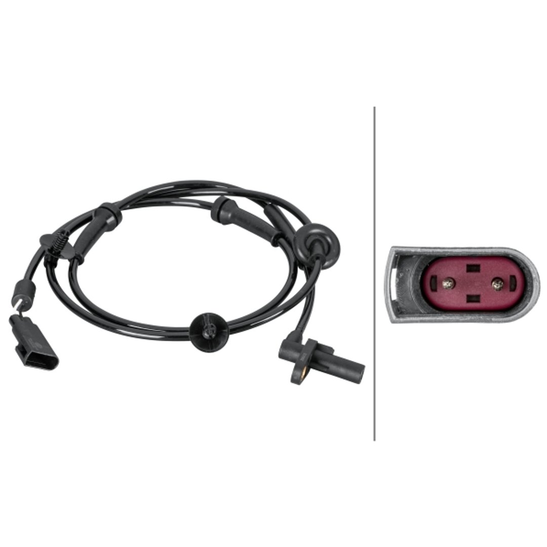 HELLA 6PU 012 806-621 czujnik, prędkość obrotowa koła - 2-biegunowa - oś przednia obustronna - kabel: 1295 mm 6PU 012 806-621