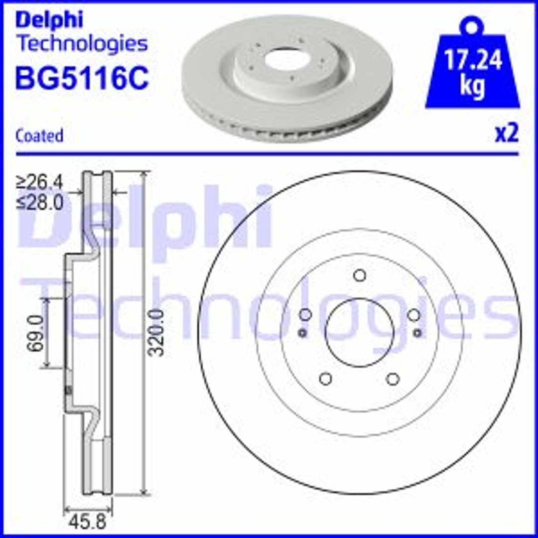Tarcza hamulcowa DELPHI BG5116C