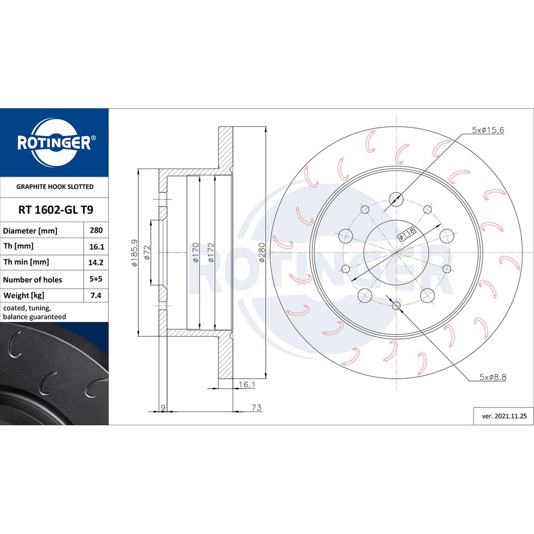 Tarcza hamulcowa ROTINGER RT 1602-GL T9
