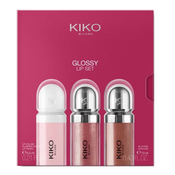 KIKO Milano Glossy Lip błyszczyk do ust 2x6.5ml + pielęgnacyjny krem do ust z efektem powiększenia objętości 6.5ml