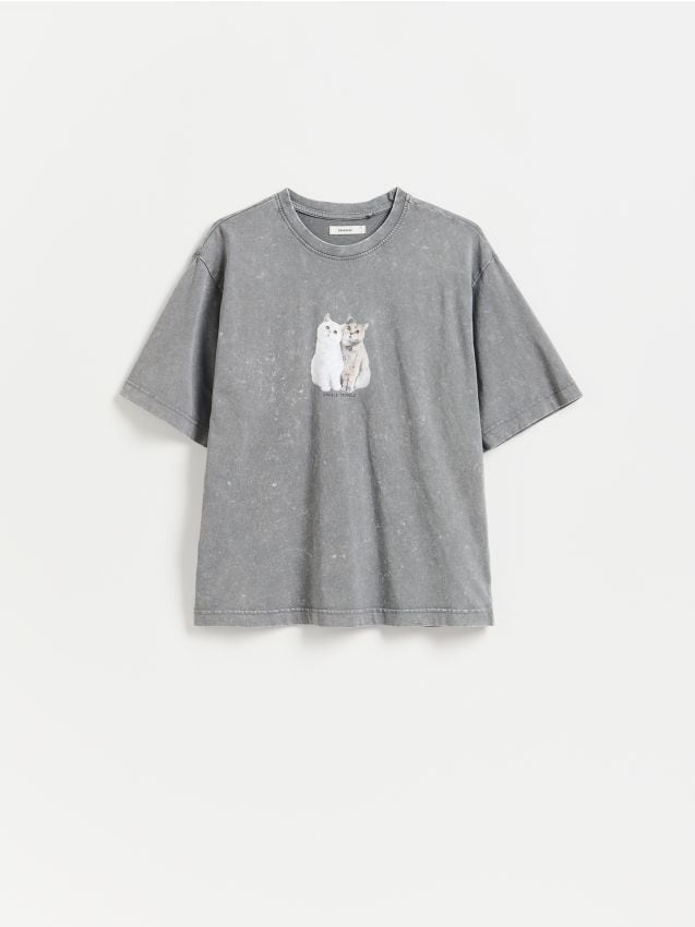 Reserved - Bawełniany t-shirt z nadrukiem - ciemnoszary