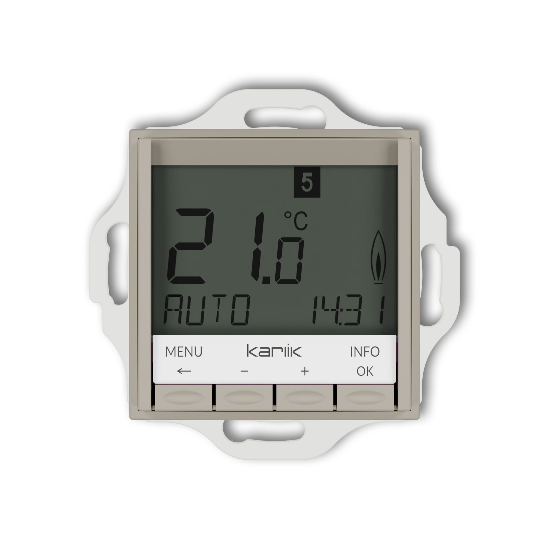 Karlik Mechanizm uniwersalnego elektronicznego tygodniowego regulatora temperatury (podświetlenie niebieskie) MINI taupe 60MRT-3.2