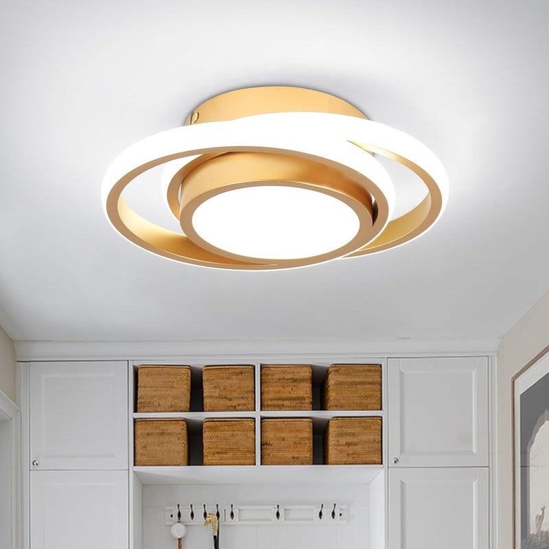 Nowoczesna lampa sufitowa LED – Kreatywny design z podwójnym pierścieniem – Złoty, odpowiedni do korytarzy, salonów, sypialni, kuchni i biur (światło