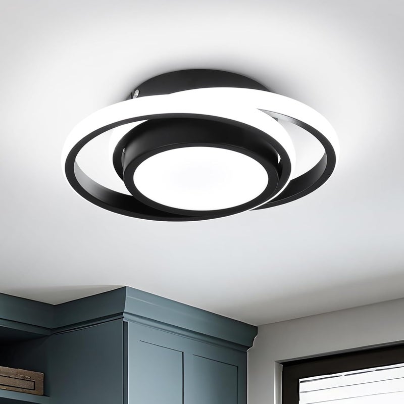 Nowoczesna lampa sufitowa LED – Kreatywny design z podwójnym pierścieniem – Czarna, odpowiednia do korytarzy, salonów, sypialni, kuchni i biur (świat