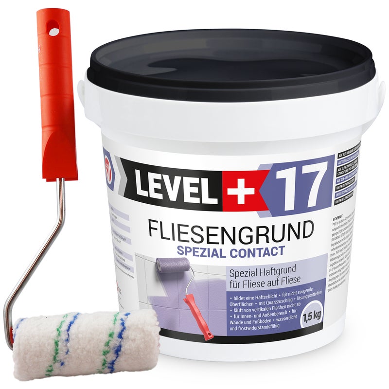 Zestaw Grunt na płytki ceramiczne LEVEL+ FLIESENGRUND SPEZIAL CONTACT L+17 1,5 kg + Wałek malarski 10cm