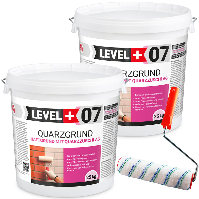 Zestaw Grunt szczepny kwarcowy LEVEL+ QUARZGRUND L+07 50 kg + Wałek malarski 25 cm