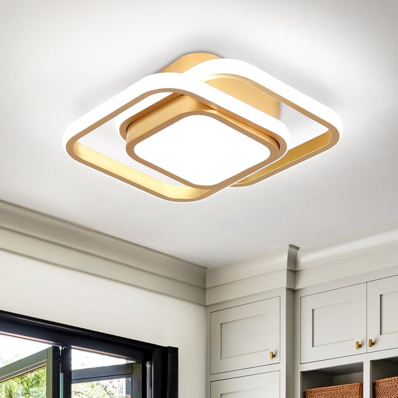 Nowoczesna lampa sufitowa LED – Kreatywny, podwójnie kwadratowy design – Złoty, odpowiedni do korytarzy, salonów, sypialni, kuchni i biur (światło tr