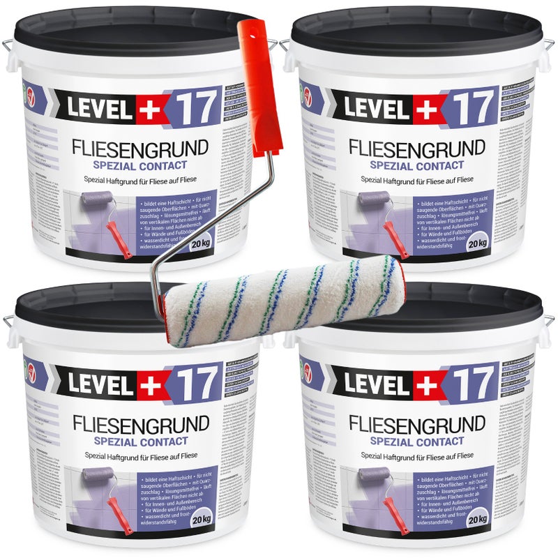 Zestaw Grunt na płytki ceramiczne LEVEL+ FLIESENGRUND SPEZIAL CONTACT L+17 80 kg + Wałek malarski 25cm