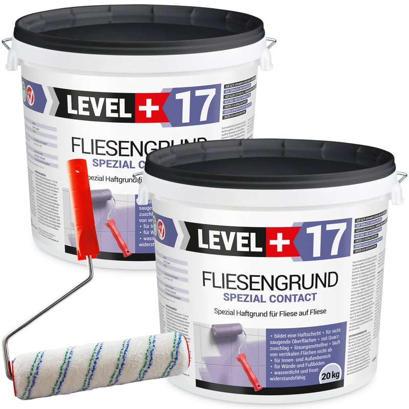 Zestaw Grunt na płytki ceramiczne LEVEL+ FLIESENGRUND SPEZIAL CONTACT L+17 40 kg + Wałek malarski 25cm