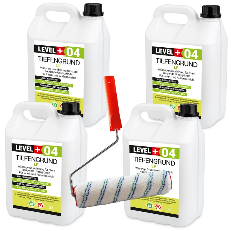 Zestaw Środek gruntujący uniwersalny LEVEL+ TIEFENGRUND LF L+04 20 L + Wałek malarski 25cm