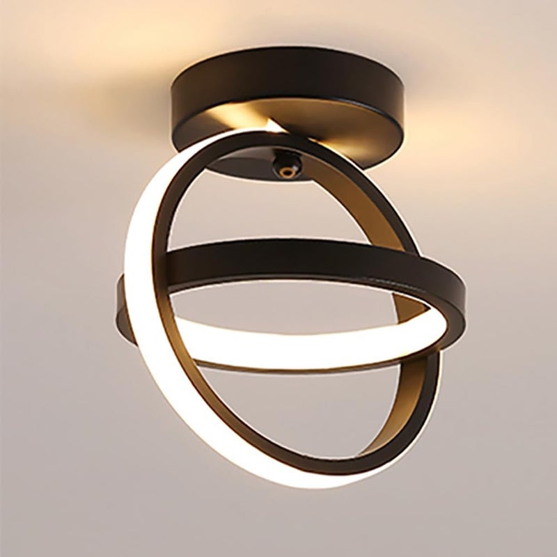 Nowoczesna lampa sufitowa LED – Kreatywny design z podwójnym pierścieniem – Czarna, odpowiednia do korytarzy, salonów, sypialni, kuchni i biur (świat