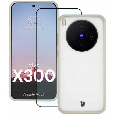 Etui BIZON Angelo Pack do Vivo X300 Półprzezroczysto-beżowy + szkło hartowane